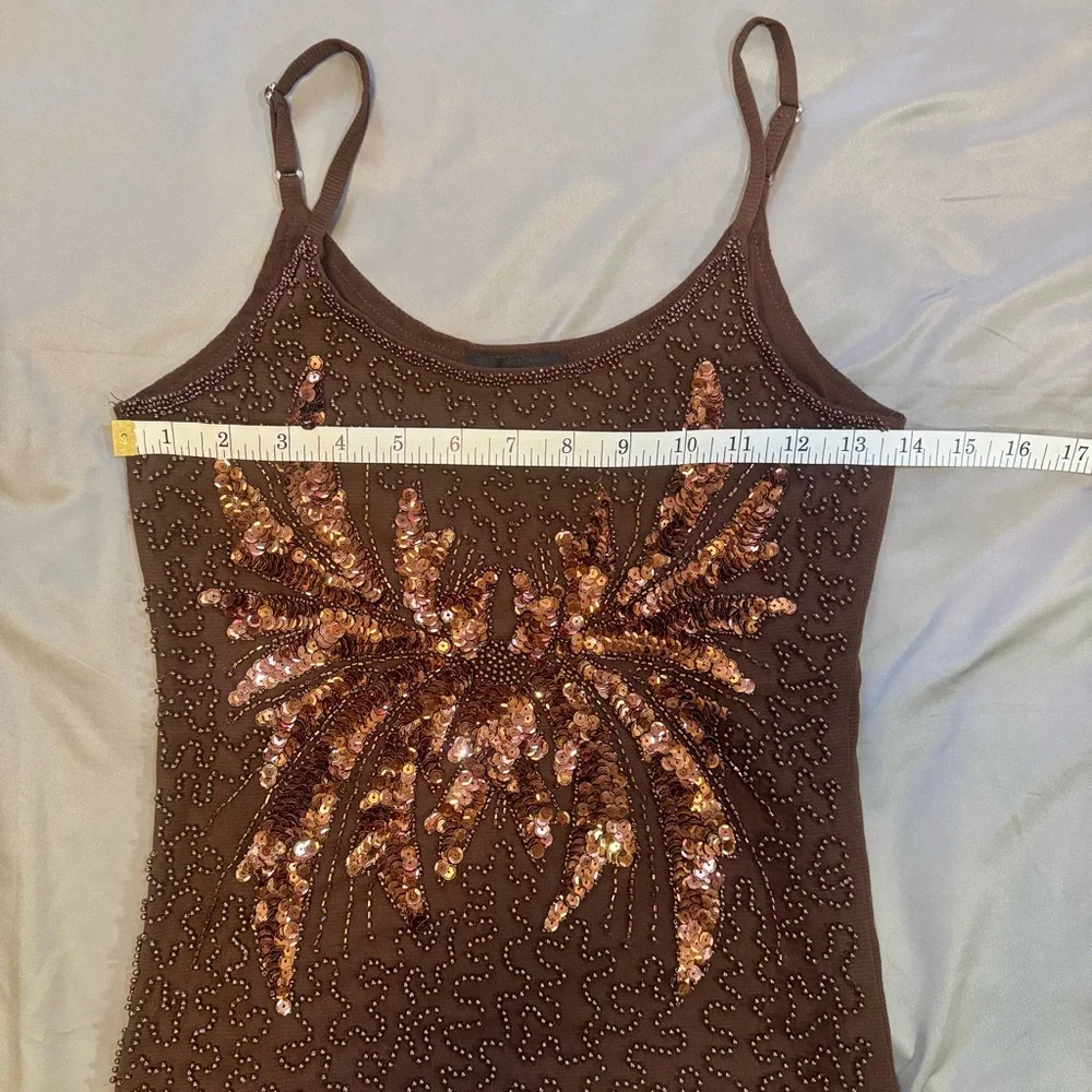 Brown Sequin Embellished Sleeveless Tank Top - Picture 6 of 7